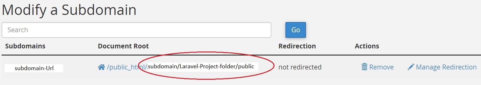 Subdomain Document Root path for Laravel project